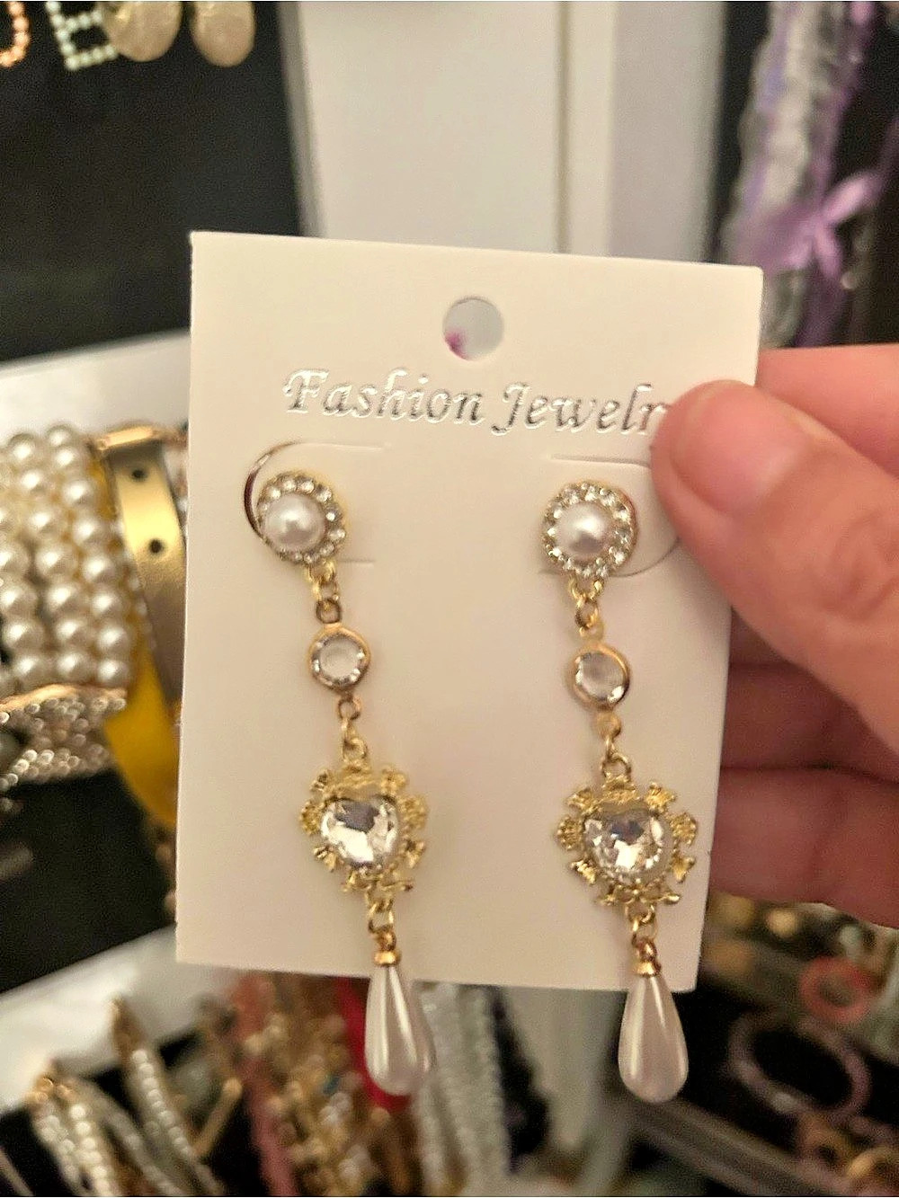 Pearl-Look Drop Earrings in Gold & White NWT